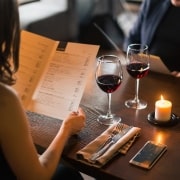 table with a menu in a restaurant