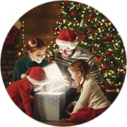 Santa Claus with children and gifts