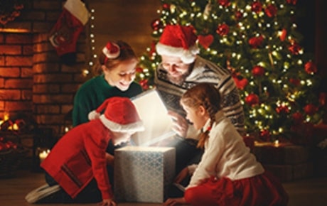Santa Claus with children and gifts